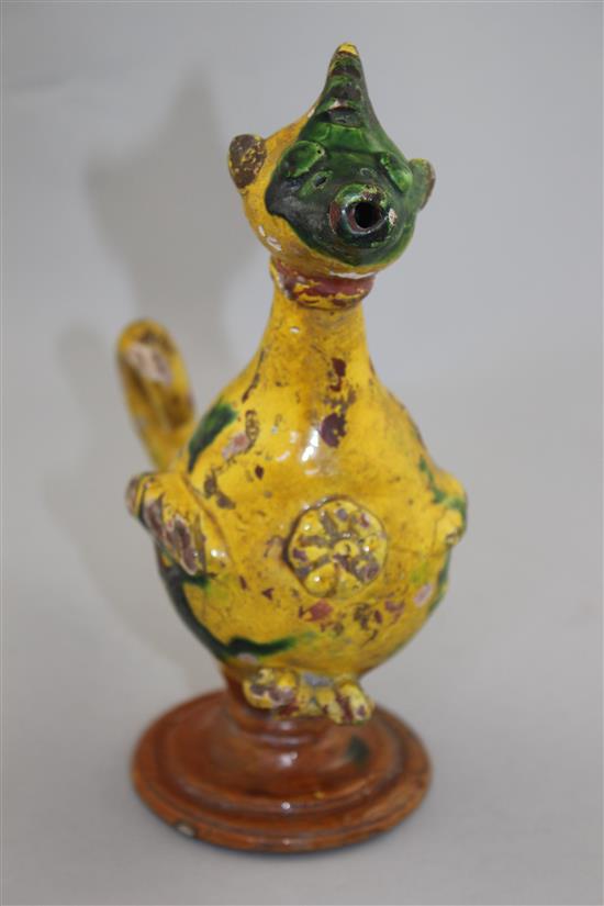 A rare Cannakale pottery bird-shaped ewer, 19th century, 21cm